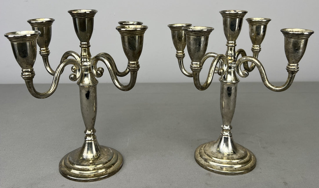 Pair of Candelabras Vintage French Style Metal Five Arm Candle Holders LOT 6481