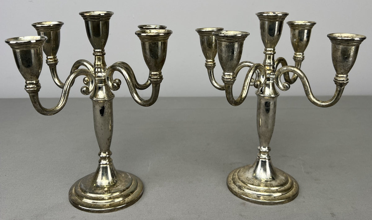 Pair of Candelabras Vintage French Style Metal Five Arm Candle Holders LOT 6481