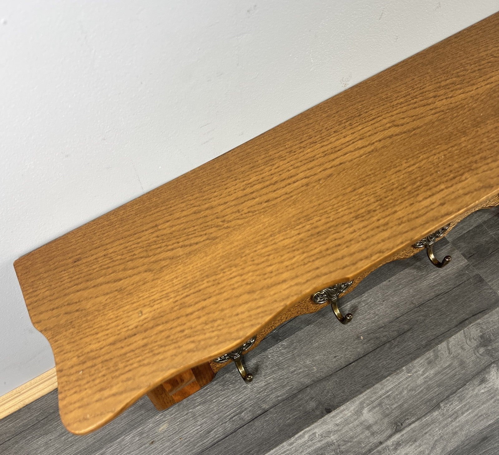 French Vintage Style Coat Rack Oak 6 Hooks Ornate Wall Shelf Coat LOT 47255