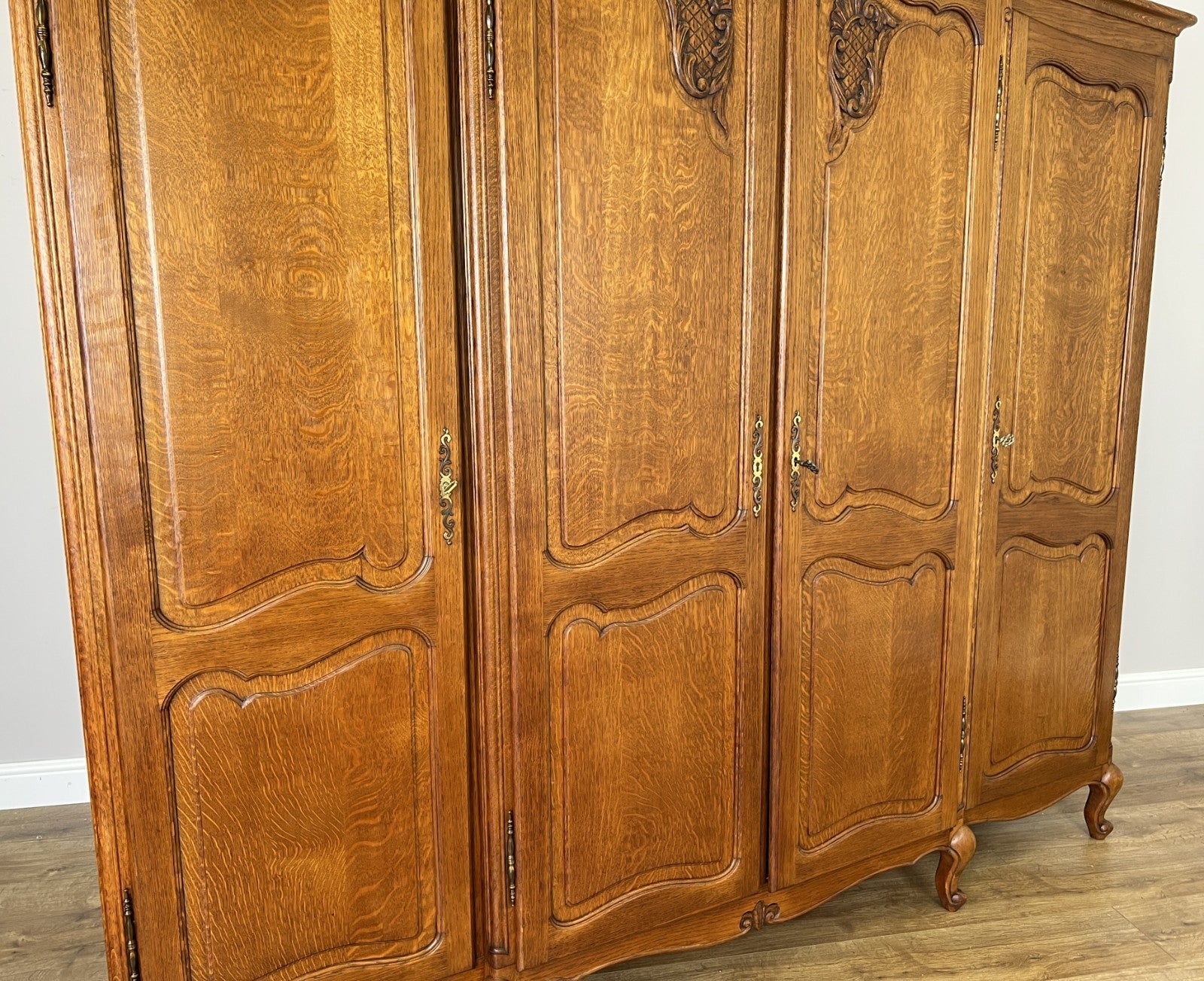 Wardrobe Vintage French Louis XVI Style Oak Four Door Carved Armoire LOT 61109