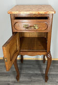 Pair of Bedside Tables Antique French Oak Marble Tops Carved Cabinets LOT 443910