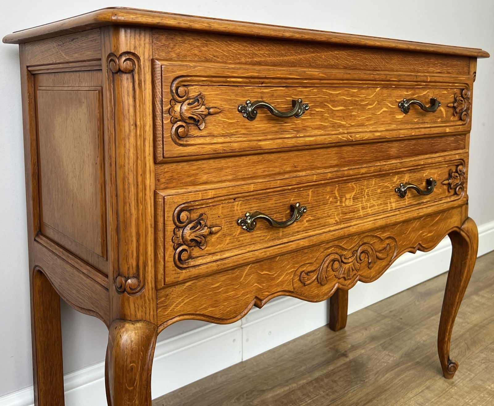 Chest of Drawers Vintage French Louis Oak 2 Drawers Carved Cabinet LOT 62324