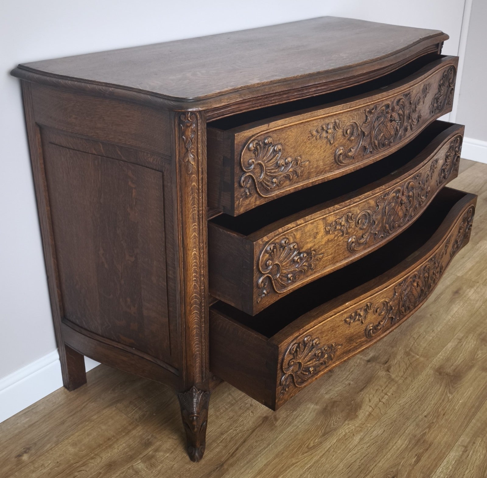 Chest of Drawers Vintage French Louis XVI Oak Carved 3 Drawer Cabinet LOT 601011
