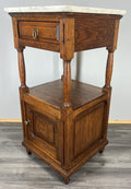 Bedside Table Antique French Oak with Marble Top Carved Cabinet LOT 43366