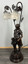 Lamp Vintage French Figural Double Light with Frosted Glass Shades LOT 44072