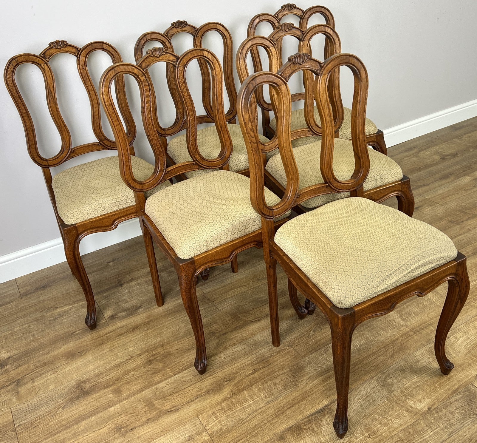 Dining Chairs Vintage French Louis Style Oak Set of 6 Upholstered Seats LOT 63442