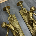 Wall Candle Holder Vintage French Style Sconce Pair Brass Cherub LOT 466510