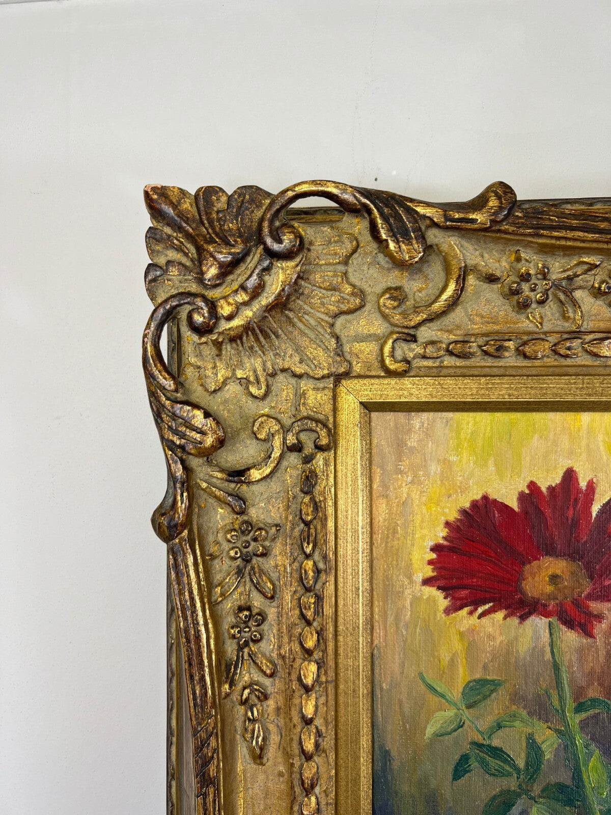 Vintage French Oil Painting Floral Still Life Framed Carved Signed LOT 51125