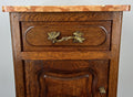 Pair of Bedside Tables Antique French Oak Marble Tops Carved Cabinets LOT 44395
