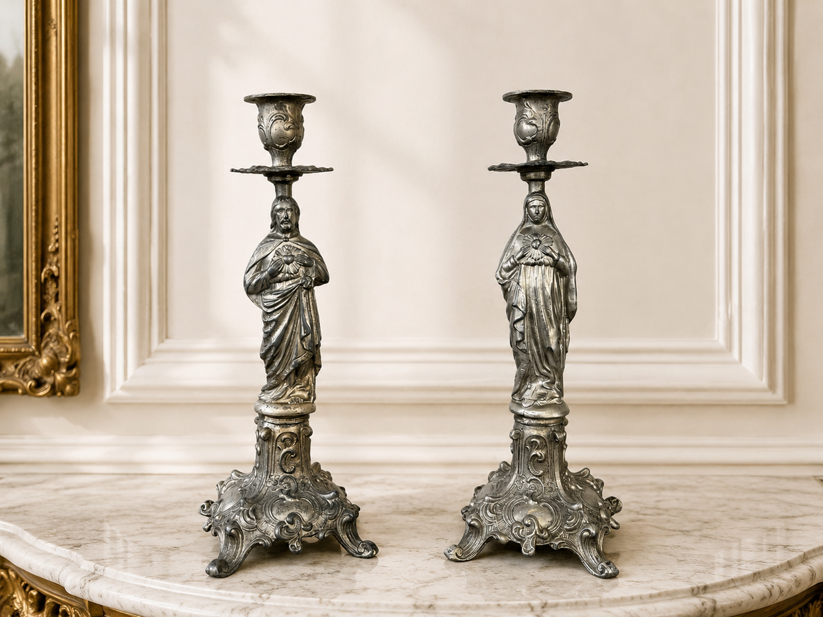 Pair of Candle Holders Vintage French Style Figural Design Candlesticks LOT 6471