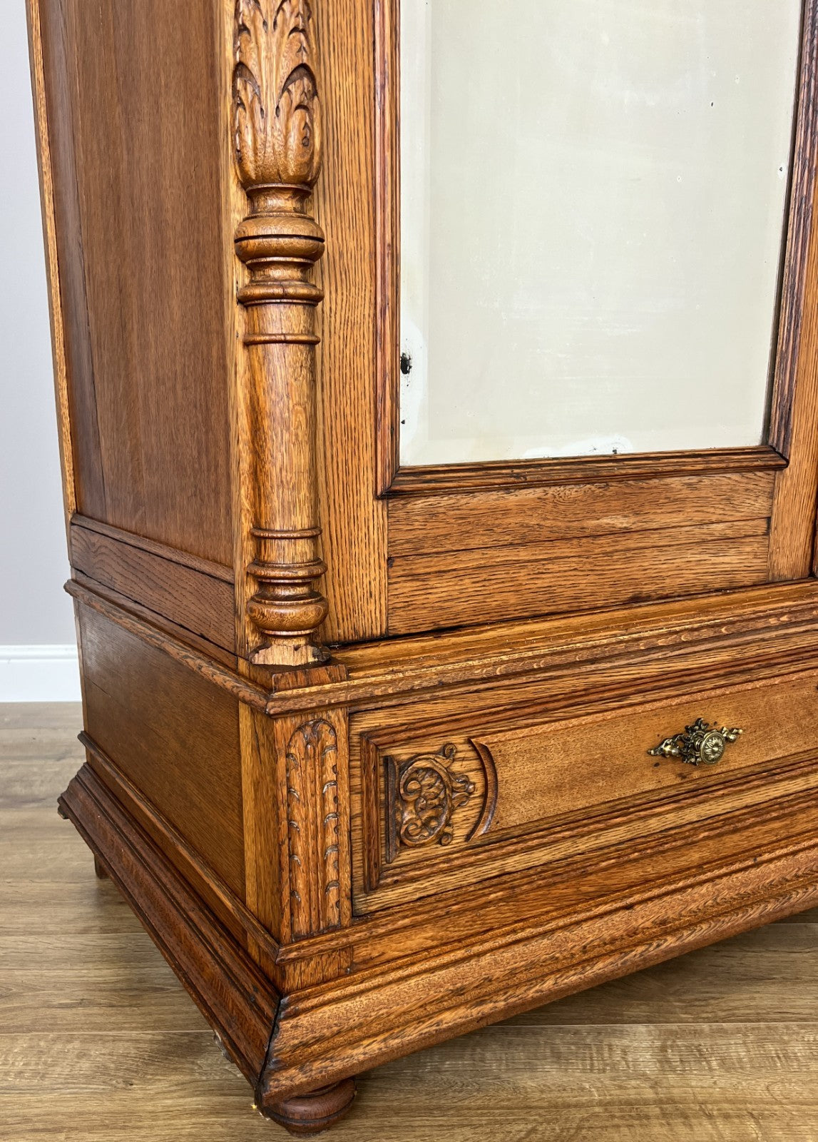 Wardrobe Antique French Oak Two Door Mirrored Carved Armoire Cabinet LOT 612010