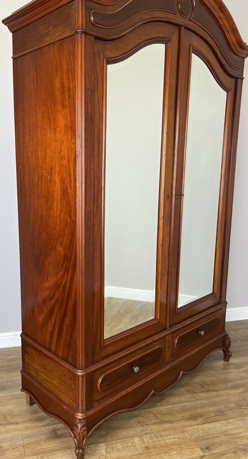 Wardrobe Antique French Two Door Mahogany Mirrored Carved Armoire LOT 61520