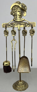 Fireplace Set Vintage French Style Brass 5 Piece Companion Set LOT 6445