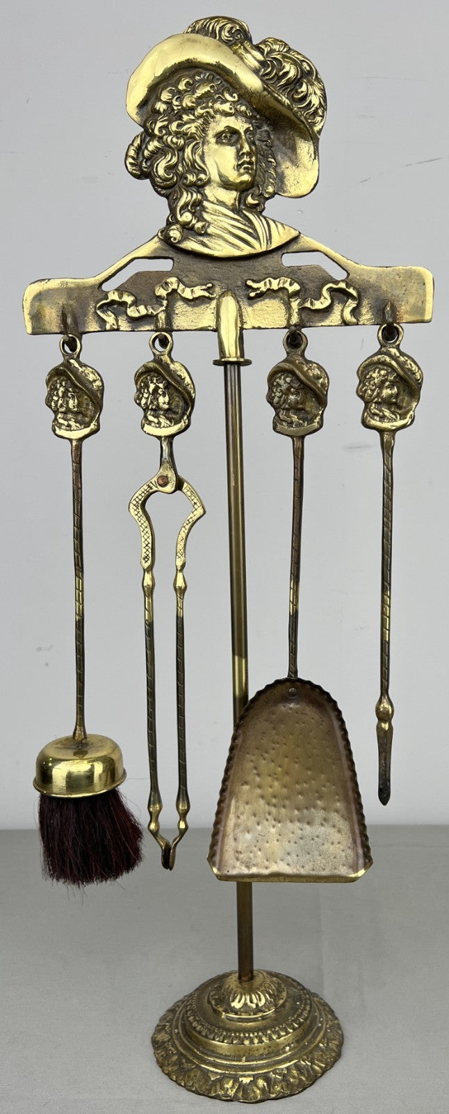 Fireplace Set Vintage French Style Brass 5 Piece Companion Set LOT 6445