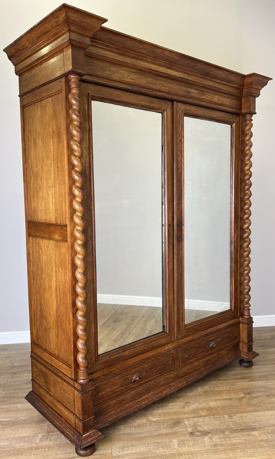 Wardrobe Antique French Oak Two Door Mirrored Carved Armoire Cabinet LOT 61240