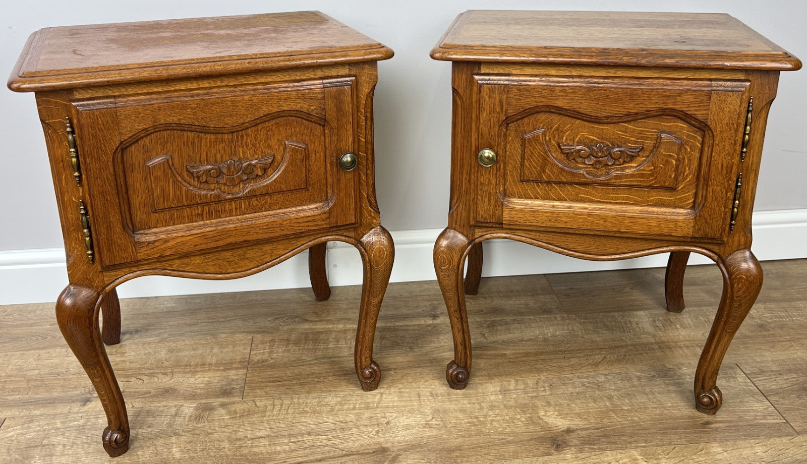 Pair of Bedside Tables Vintage French Louis Oak Nightstands Cabinets LOT 62111