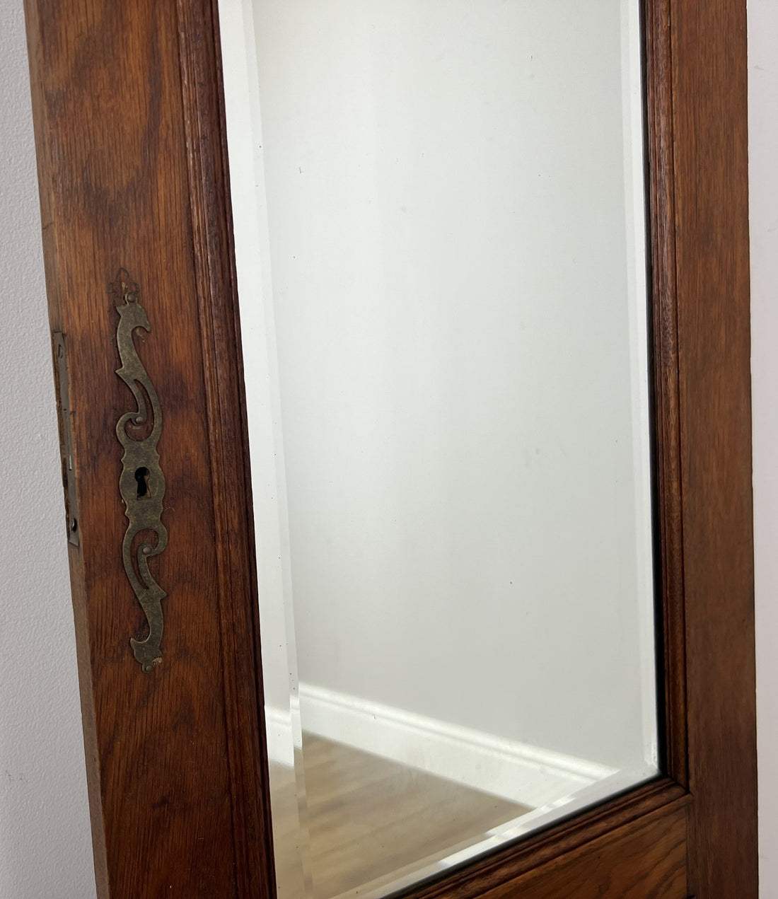 Mirror Antique French Style Oak Wardrobe Door Mirror Carved Panel LOT 61890