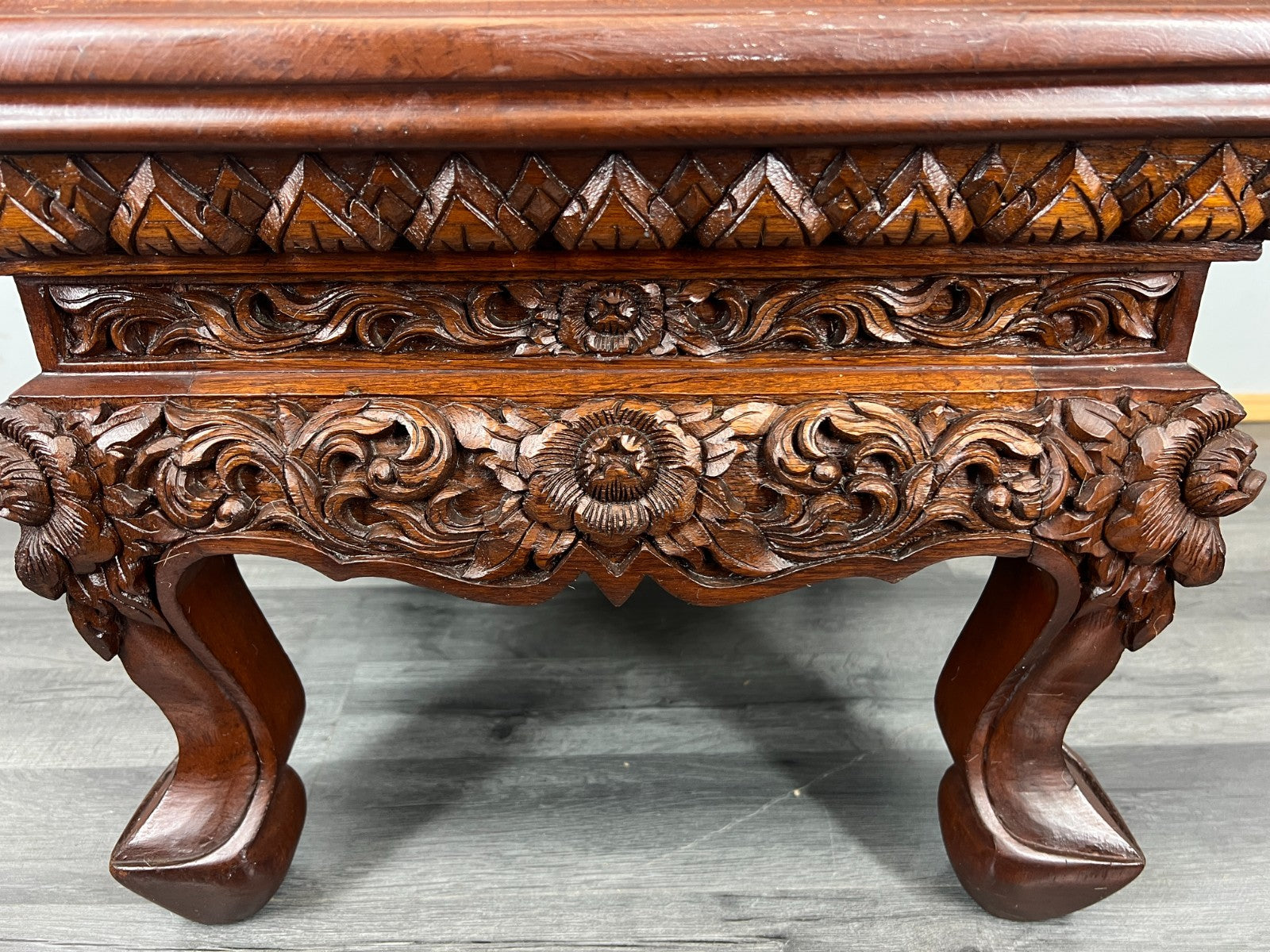 Plant Stand Coffee Table Chinese Mahogany Hand Carved Design Glass Top LOT 43274