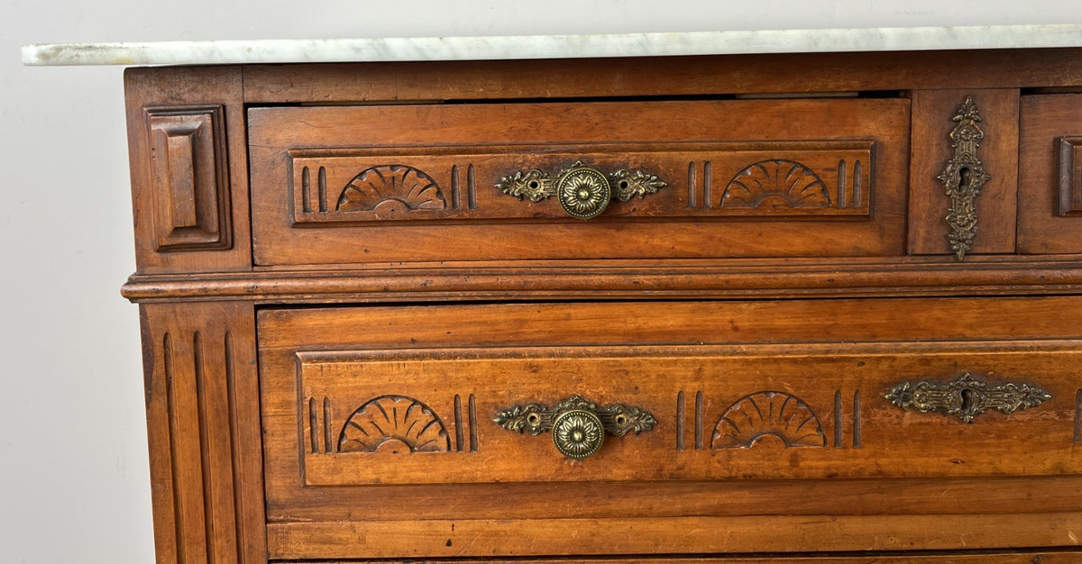 Chest of Drawers Antique French Walnut Marble Top Five Drawer Cabinet LOT 64494