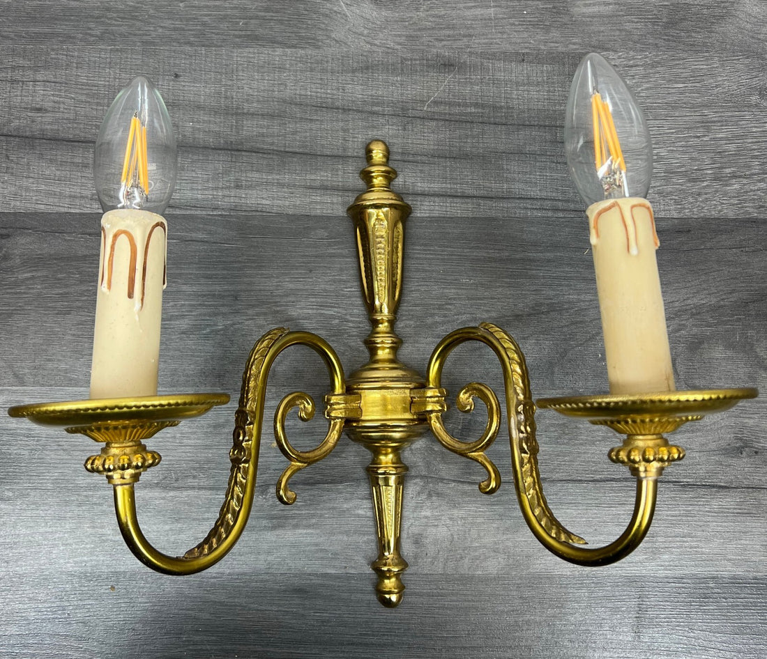 Wall Light Vintage French Brass Double Arm Sconce Lamp Decorative Light LOT 50980