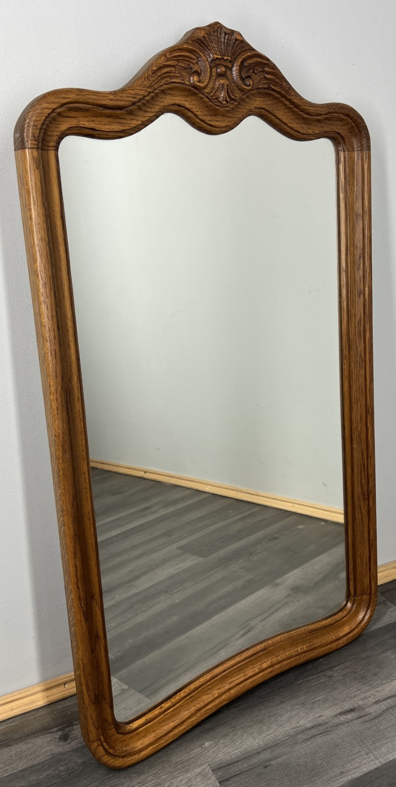 Vintage French Oak Wall Mirror Ornate Shell Crest Carved Wall Decor LOT 43820