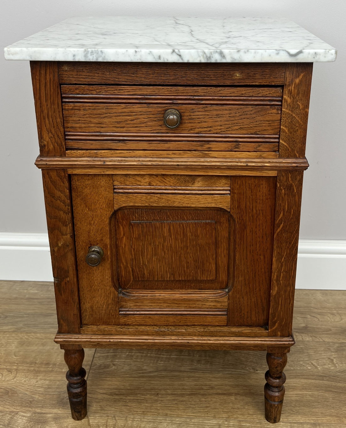 Bedside Table Antique French Style Marble Top Oak Cabinet Nightstand LOT 62350