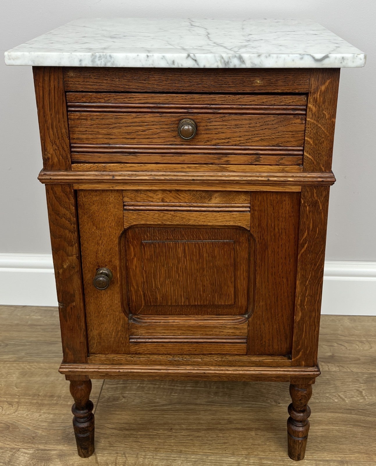 Bedside Table Antique French Style Marble Top Oak Cabinet Nightstand LOT 62350
