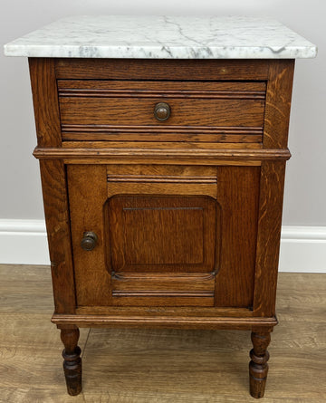 Bedside Table Antique French Style Marble Top Oak Cabinet Nightstand LOT 62350