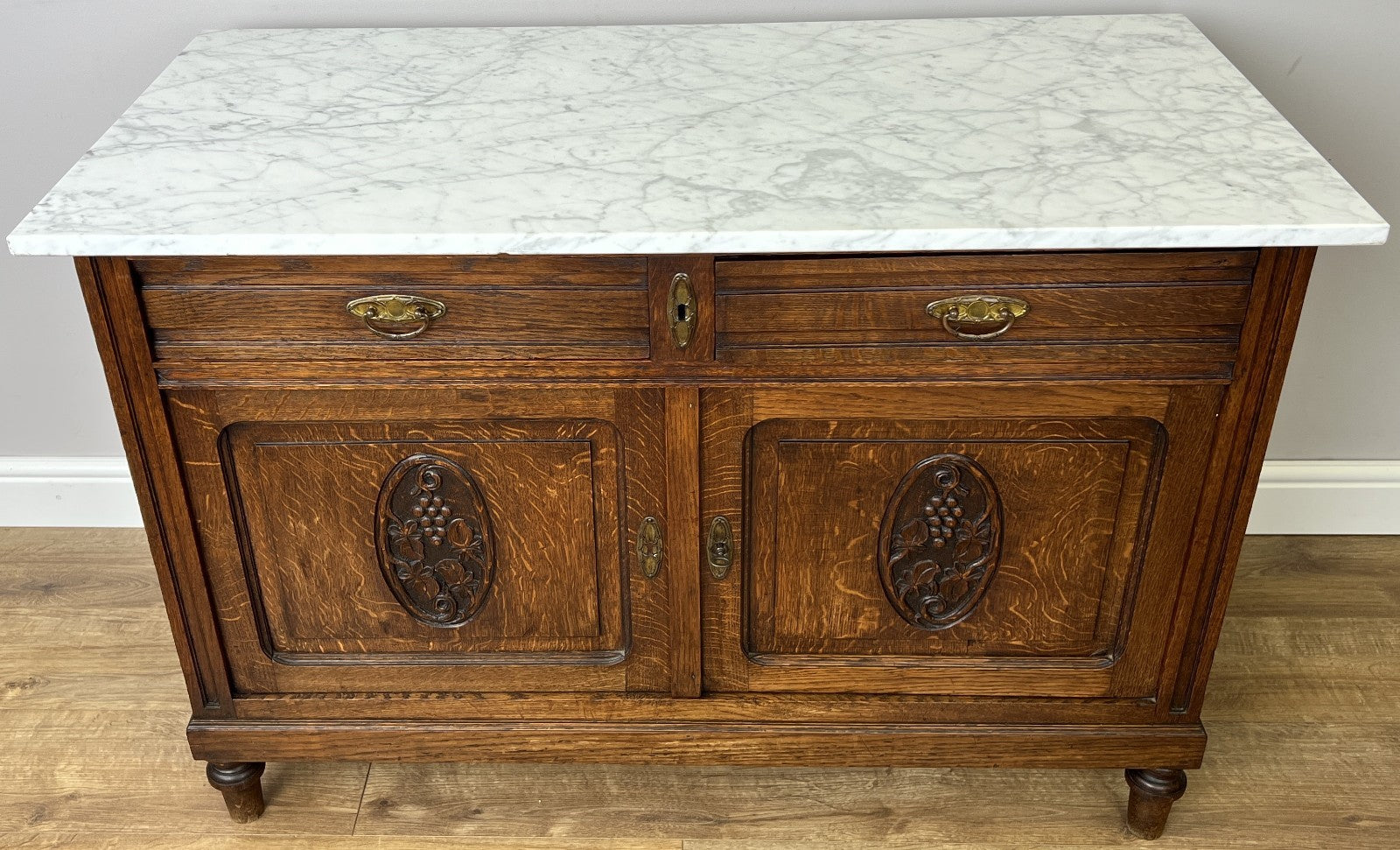 Cabinet Antique French Style Marble Top Oak Sideboard Carved Cupboard LOT 63127