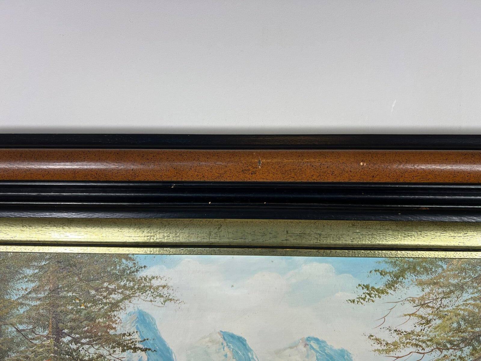 Painting Vintage Oil Painting Framed Lake Mountains Scene 73cm x 83cm LOT 505210