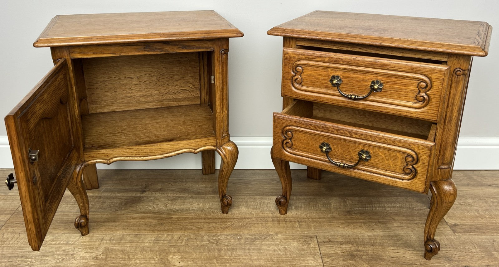 Pair of  Bedside Tables Vintage French Louis Oak Nightstands Cabinets LOT 491111