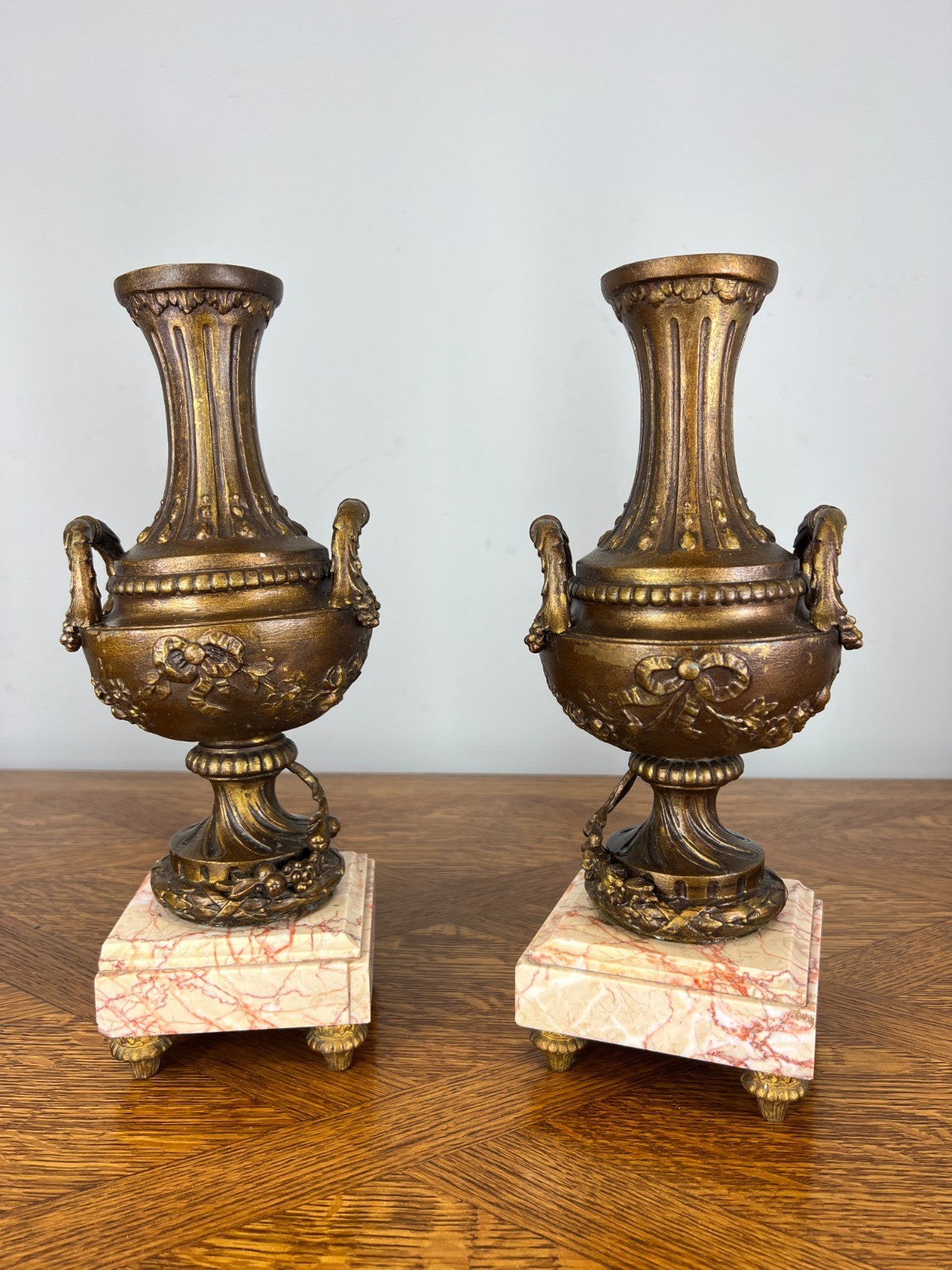 Mantel Clock Antique French Art Nouveau Style Bronze Garniture Set LOT 46392