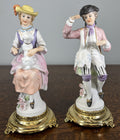 Figurines Vintage French Style Porcelain Pair on Brass Stand LOT 47550