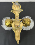 Pair of Wall Lights Vintage French Ornate Double Arm Glass Sconces LOT 6477
