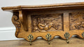 French Vintage Coat Rack Oak 5 Hooks Wall Shelf Carved Coat Hanger LOT 49044