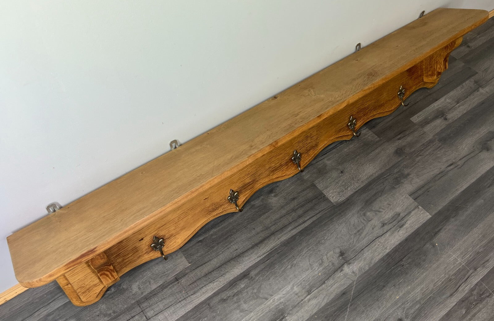 Coat Rack Antique French Oak Wall Mounted 5 Hook Plate Rack Hanger LOT 31772