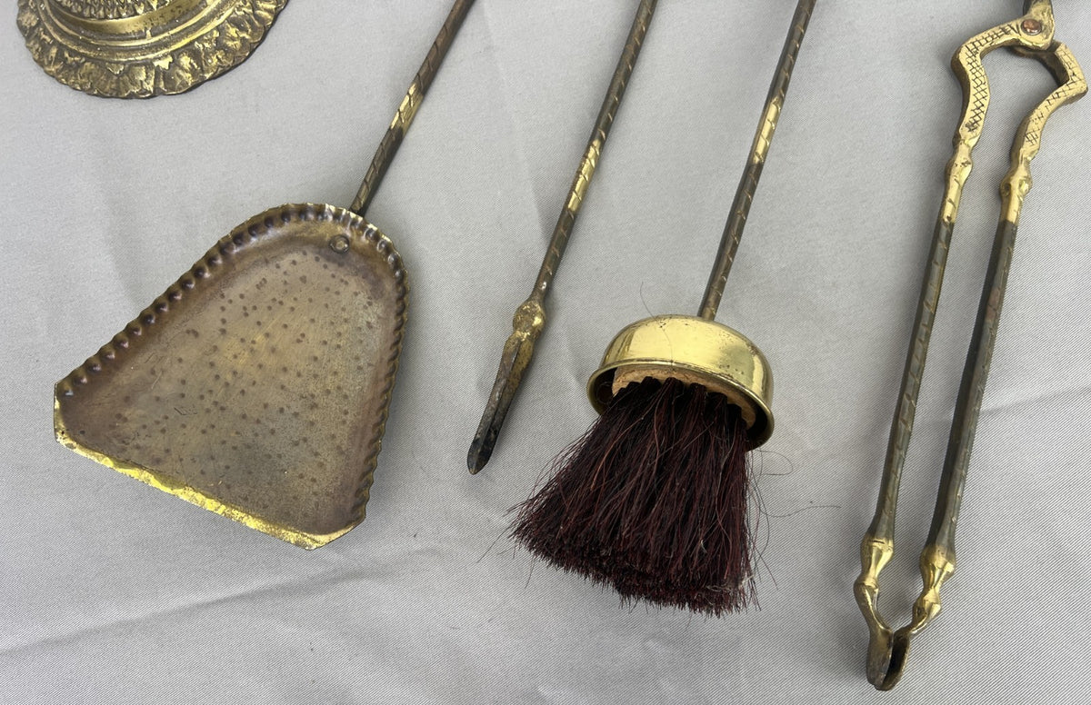 Fireplace Set Vintage French Style Brass 5 Piece Companion Set LOT 6445