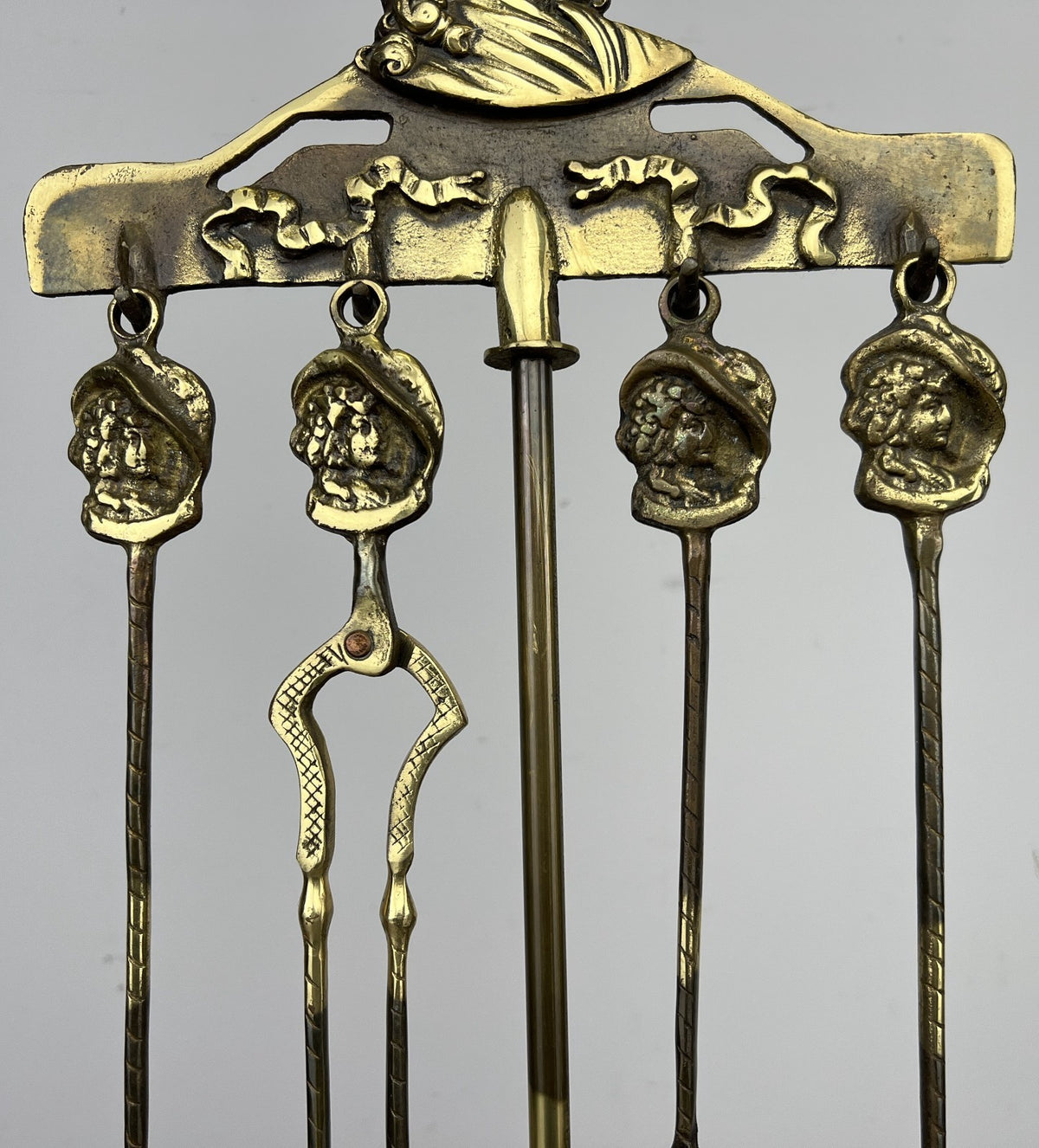 Fireplace Set Vintage French Style Brass 5 Piece Companion Set LOT 6445
