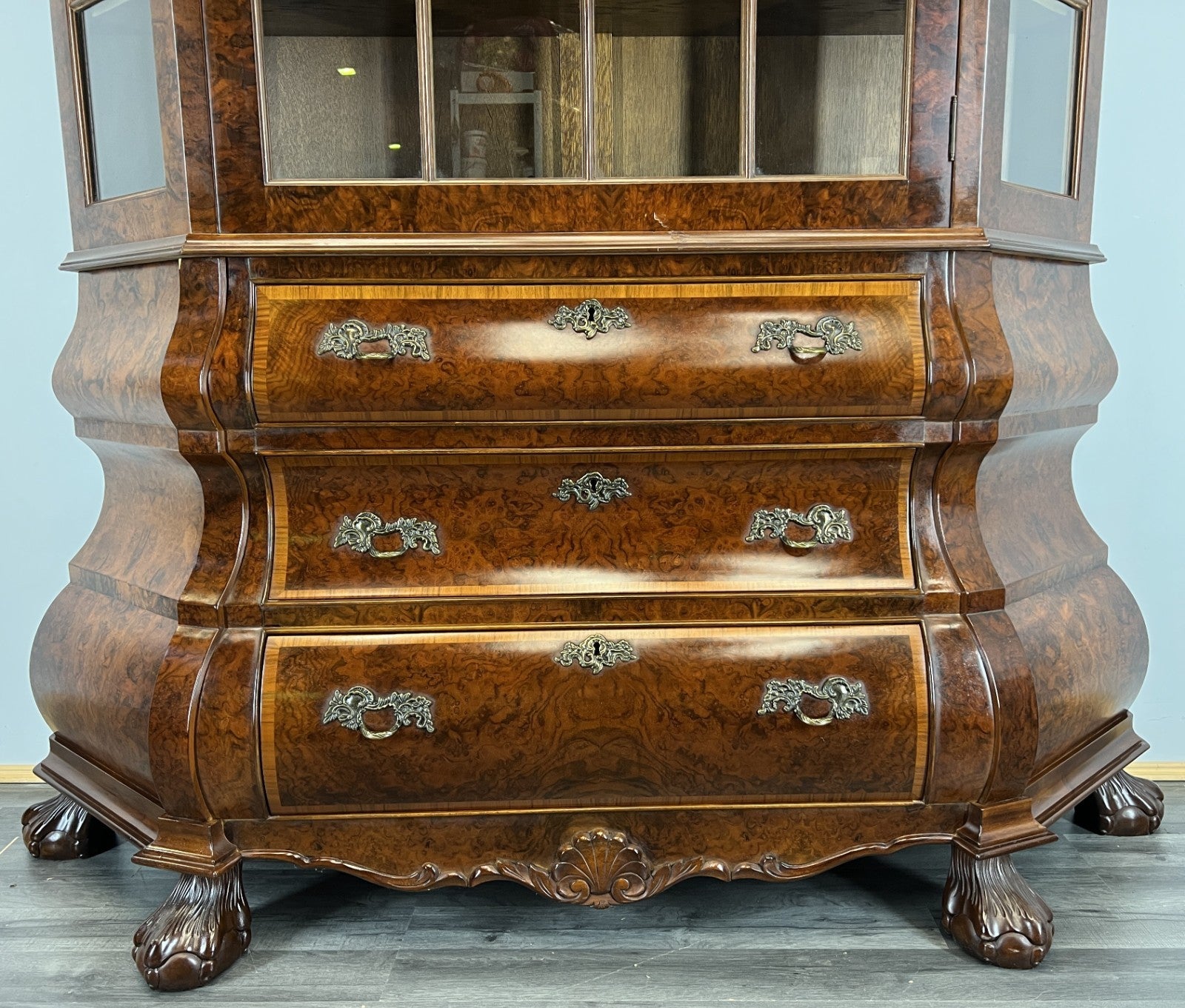 Bookcase Vintage French Carved Glass Doors Sideboard Drawers Cabinet LOT 44907