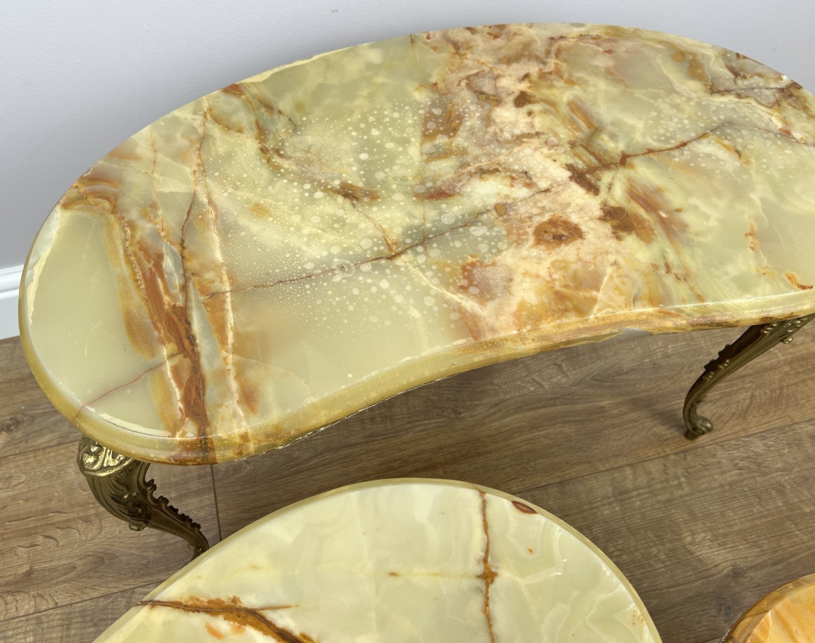Nested Tables Vintage French Marble Onyx Brass Tables Set LOT 497014