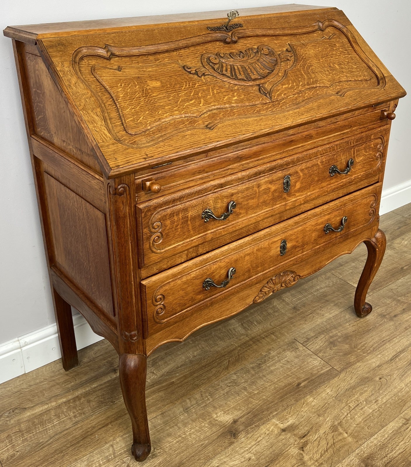 Secretaire Writing Desk Vintage French Louis Oak Rare Bureaux Cabinet LOT 63192