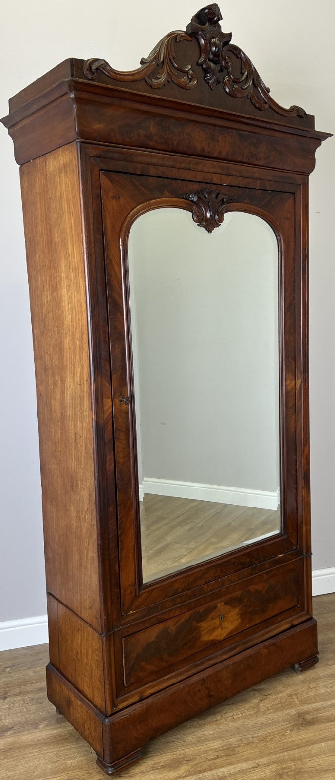 Wardrobe Antique French Style Mahogany Hidden Drawer Mirrored Armoire LOT 61480
