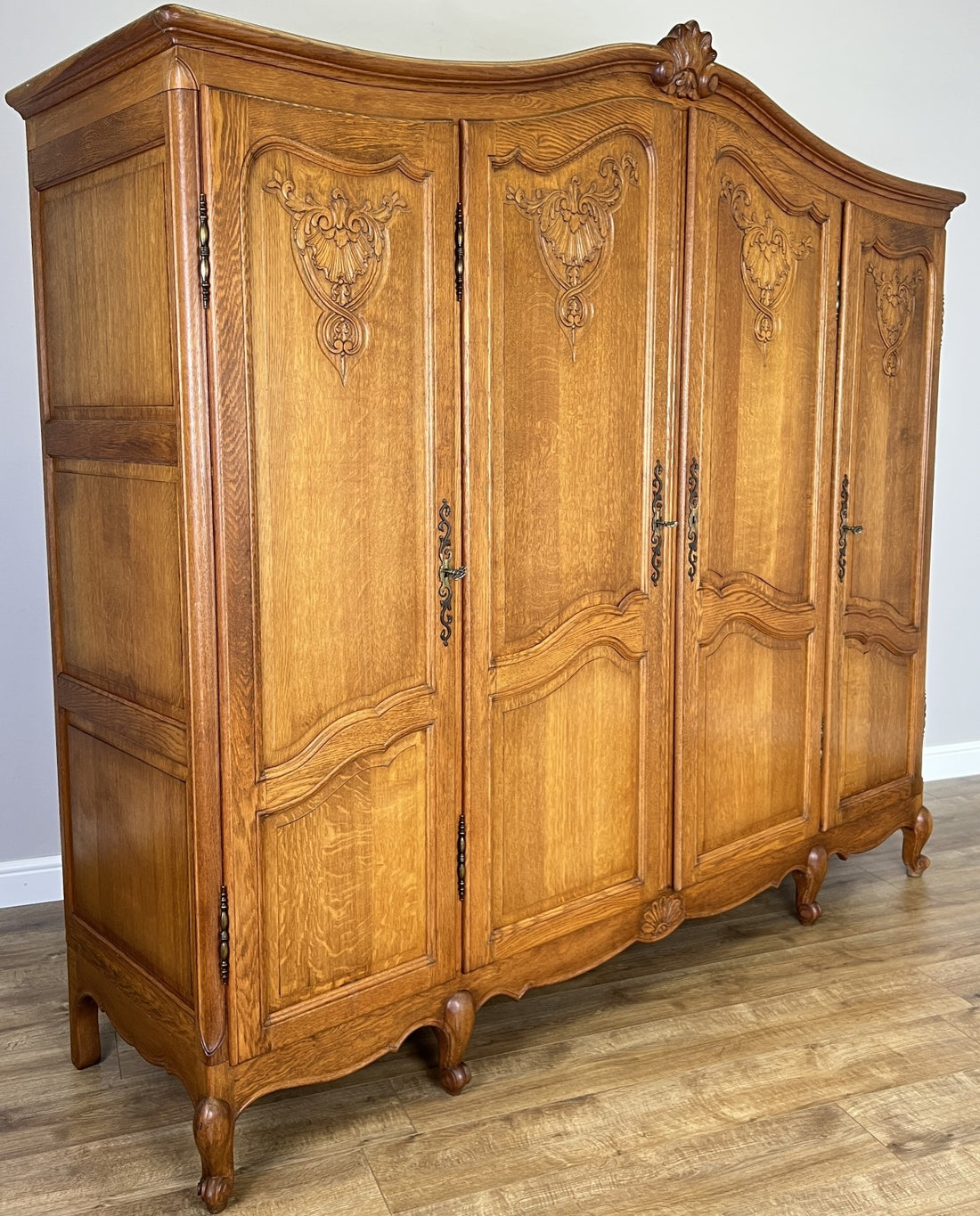 Wardrobe Vintage French Louis XVI Style Oak Four Door Armoire LOT 48590