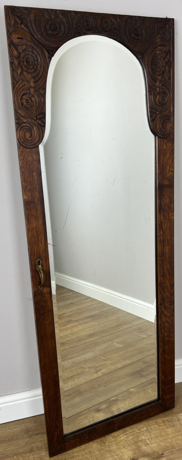 Mirror Antique French Style Oak Carved Wardrobe Mirror Polished Glass LOT 61880