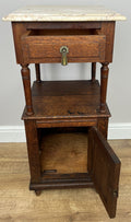 Pair of Bedside Tables Antique French Marble Top Carved Oak Cabinets LOT 491810