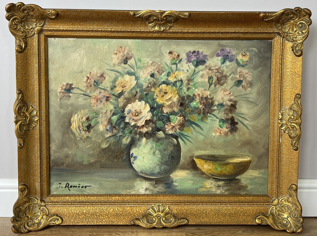 Oil Painting Vintage French Style Signed Floral Gilt Frame Wall Art LOT 61140