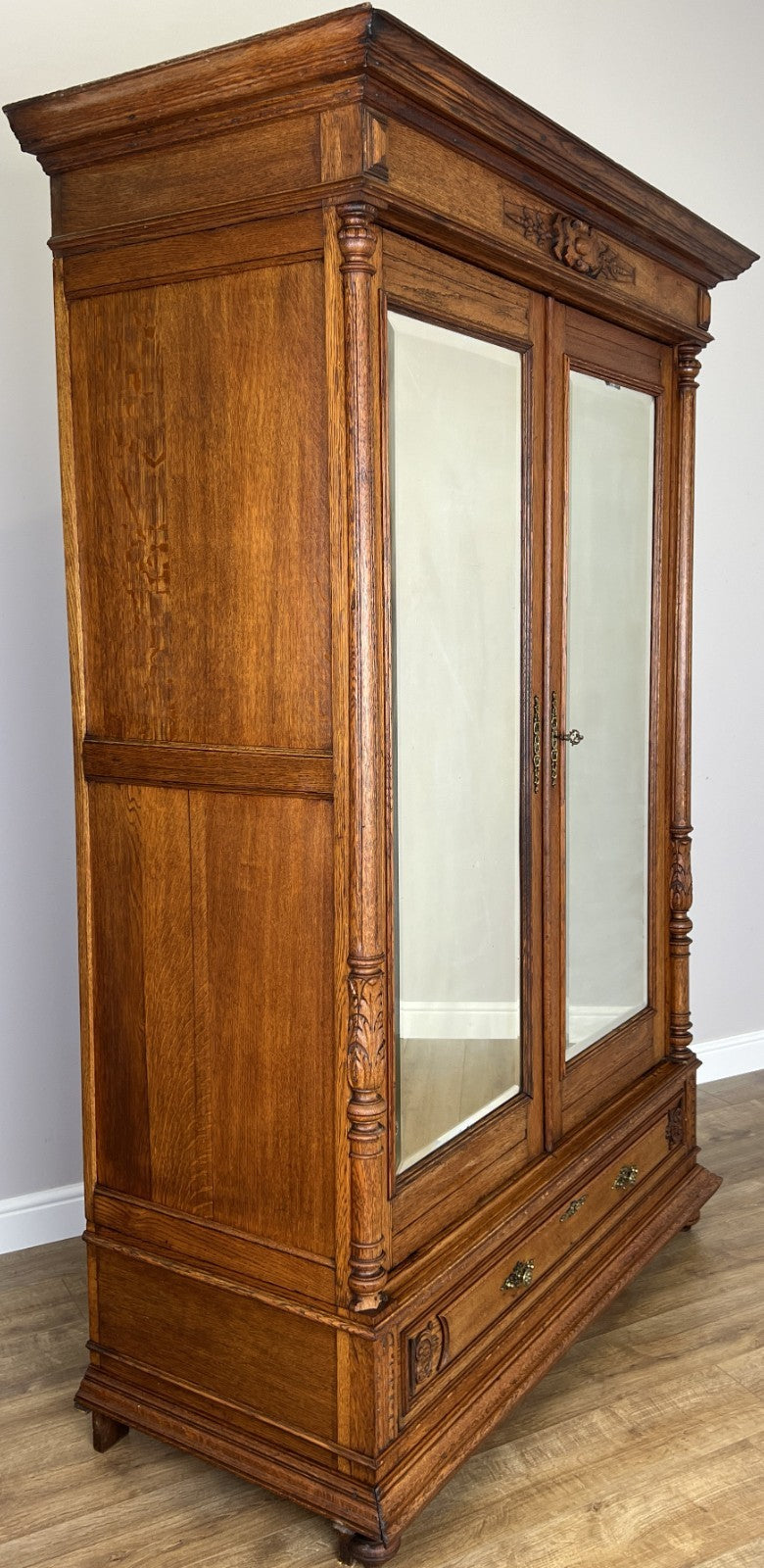 Wardrobe Antique French Oak Two Door Mirrored Carved Armoire Cabinet LOT 61200