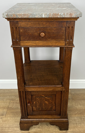 Bedside Table Antique French Style Marble Top Oak Cabinet Nightstand LOT 62360