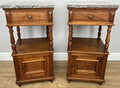 Pair of Bedside Tables Antique French Marble Top Carved Oak Cabinets LOT 49171