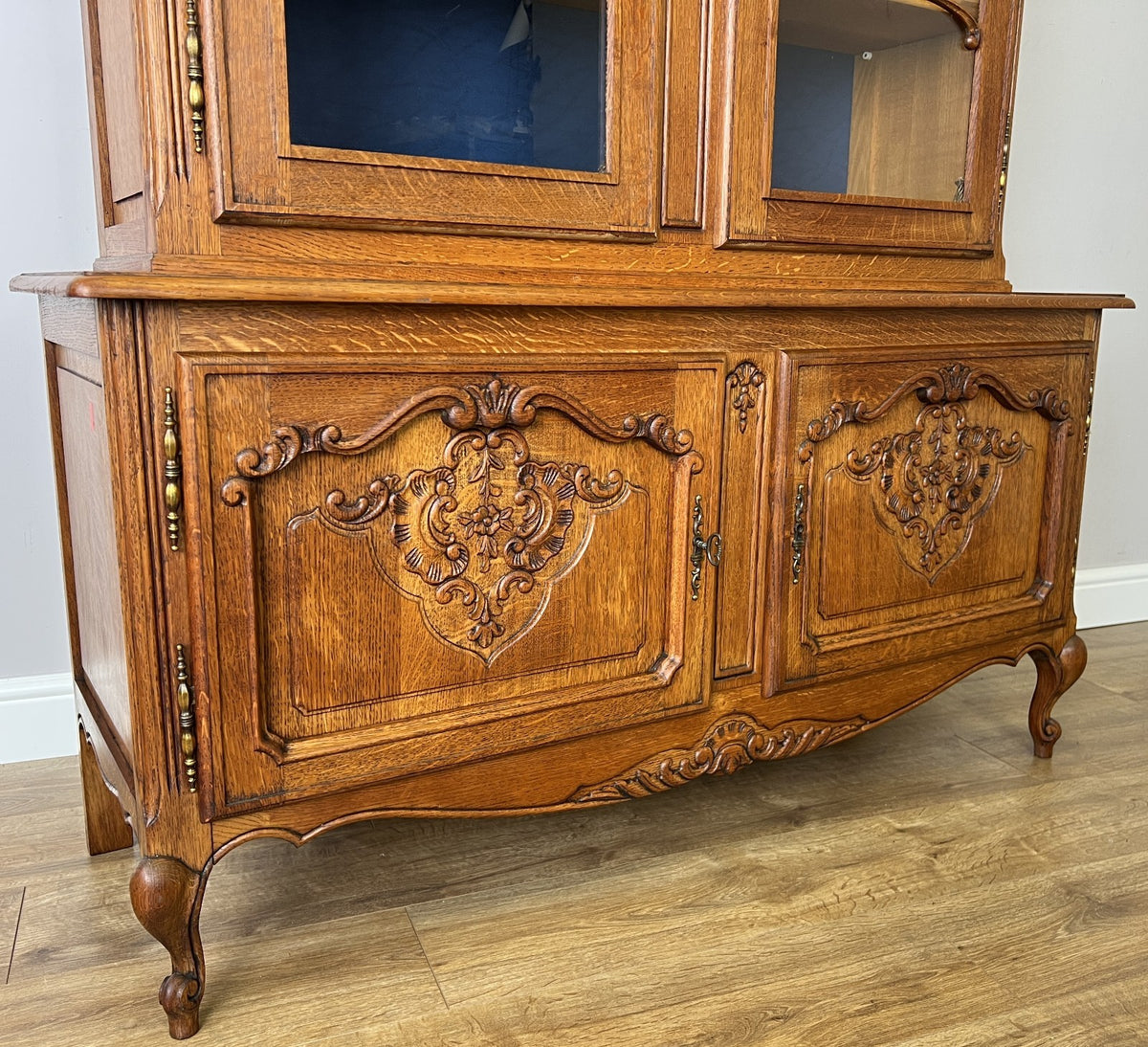 Bookcase Vintage French Louis Oak Glazed Display Cabinet Sideboard LOT 6546